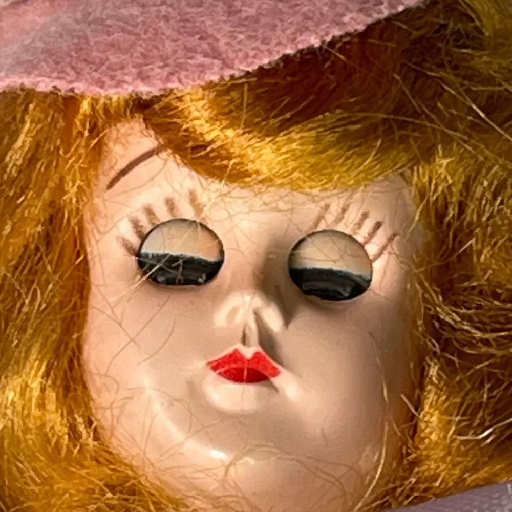 VTG hard plastic 7” doll 1950’s red hair open close eyes